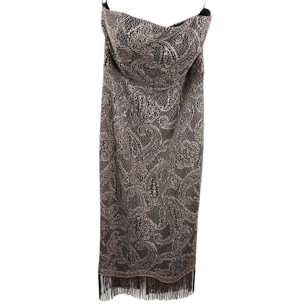 Misha Strapless Dress 8 Gold Lace Tassel Wedding Gala Classic